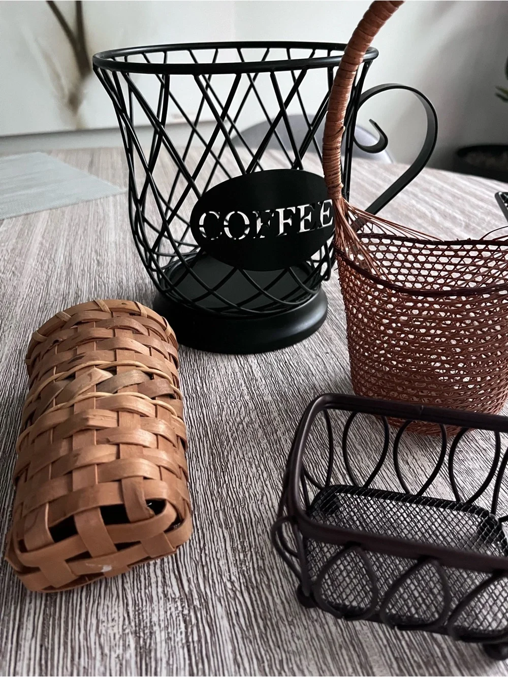 Farmhouse Bundle of 5 Wrought Iron & Wicker Storage Baskets